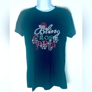 BLING IT ON SANTA BLACK SHORT SLEEVE GRAPHIC WOMEN T-SHIRT